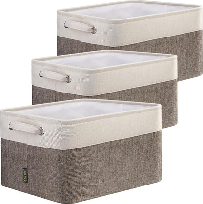 BALEINE 3 Pack Fabric Storage Bins for Shelves, Linen Storage Baskets for Organizing, Decorative Closet Bins for Clothes, Home (Brown, 15"x11"x9.5") ﻿