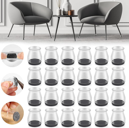24PCS Upgraded Silicone Chair Leg Floor Protectors for Hardwood Floors, Furniture Sliders for Chair Legs, Felt Bottom Furniture Pads, Anti-Slip Round&Square Cap Covers to Scratch and Reduce Noise