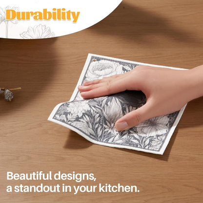 JOYMOOP 12 Pack Decorate Cleaning Cloth (Black White of Decorative Series), Reusable Absorbent Dish Towels, Non-Scratch Washable Rags for Cookware, Kitchen and Household Cleaning - 6.7×7.9 inch