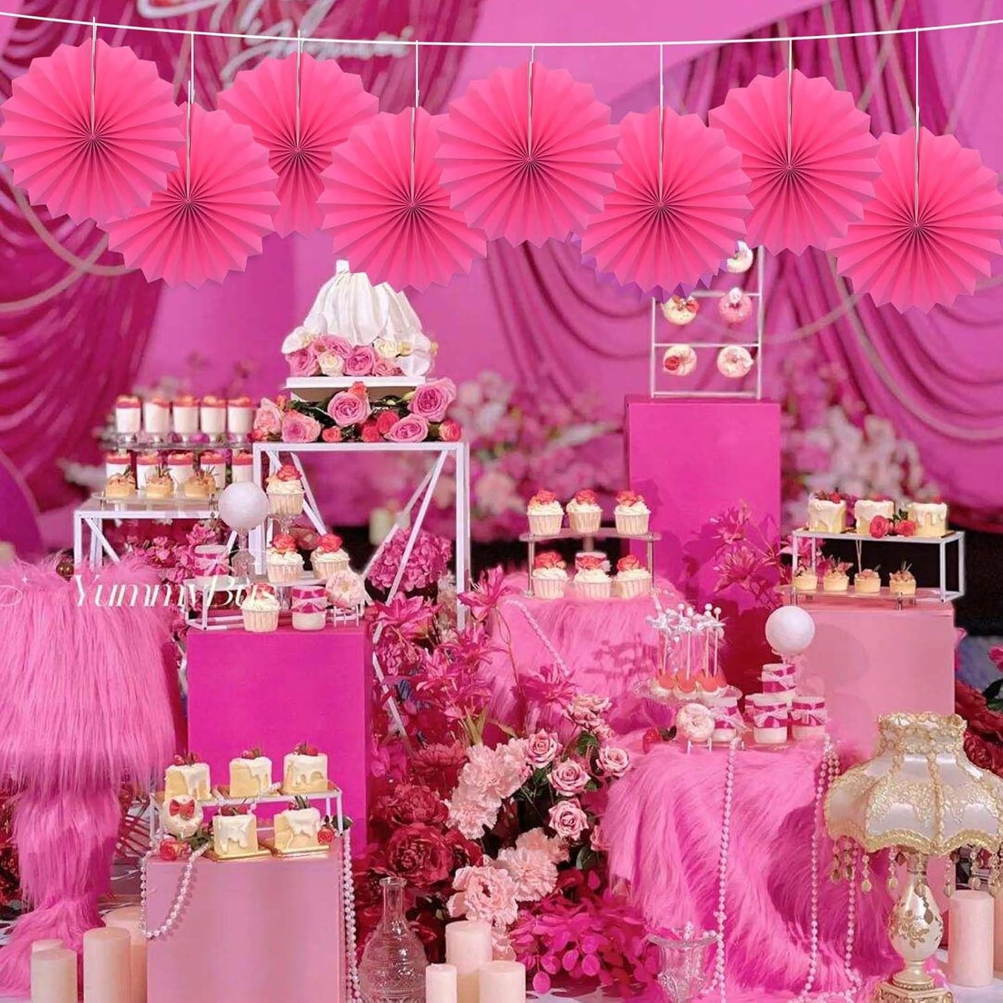 Red Graduation Party Decor,Girls Party Decorations ,Party Supplies Party Fans 12in, Anniversary Decorations for Party,Wedding Graduation Events Accessories 30 Color DIY Set （Rose Red）