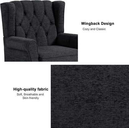 Accent Chair, Upholstered Armchair with Button Tufted High Back & Solid Wood Legs, Comfy Wingback Reading Single Sofa Chair for Small Spaces, Living Room, Bedroom-Blue,1 SEAT