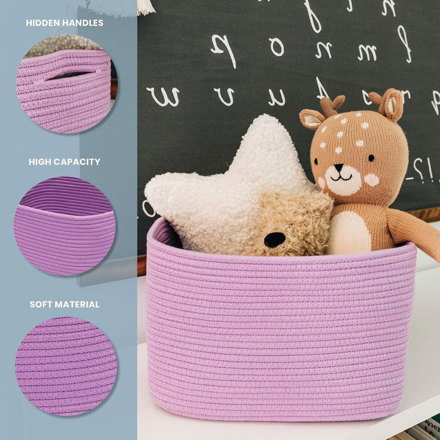 OrganiHaus Woven Storage Baskets for Organizing, Cotton Rope Organizer Bins for Shelves, Closet & Nursery, Dog Toy Basket, Decorative Bins for Toys, Towels & Books - 15x10x9, Purple