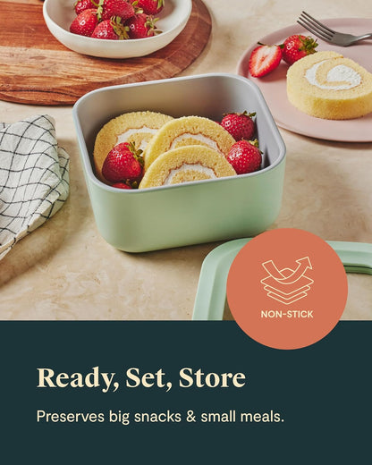 Caraway 6pc Glass Food Storage Set – 4.4 Cup Food Containers (6) - Ceramic Coated - Non Toxic, Non Stick with Lids - Microwave Safe - Perracotta