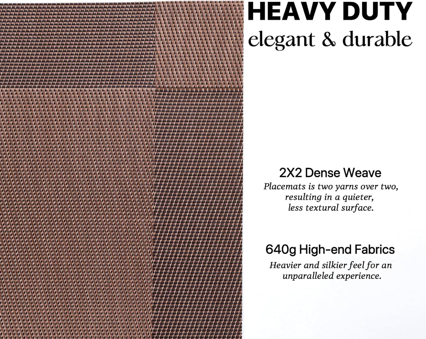 LEXMORE Placemats Set of 8 Vinyl/Plastic Woven Place Mats for Kitchen Table Indoor/Outdoor Washable Placemat Wipeable Dining Table Mats(Brown Cube)