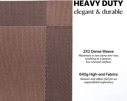 LEXMORE Placemats Set of 8 Vinyl/Plastic Woven Place Mats for Kitchen Table Indoor/Outdoor Washable Placemat Wipeable Dining Table Mats(Brown Cube)