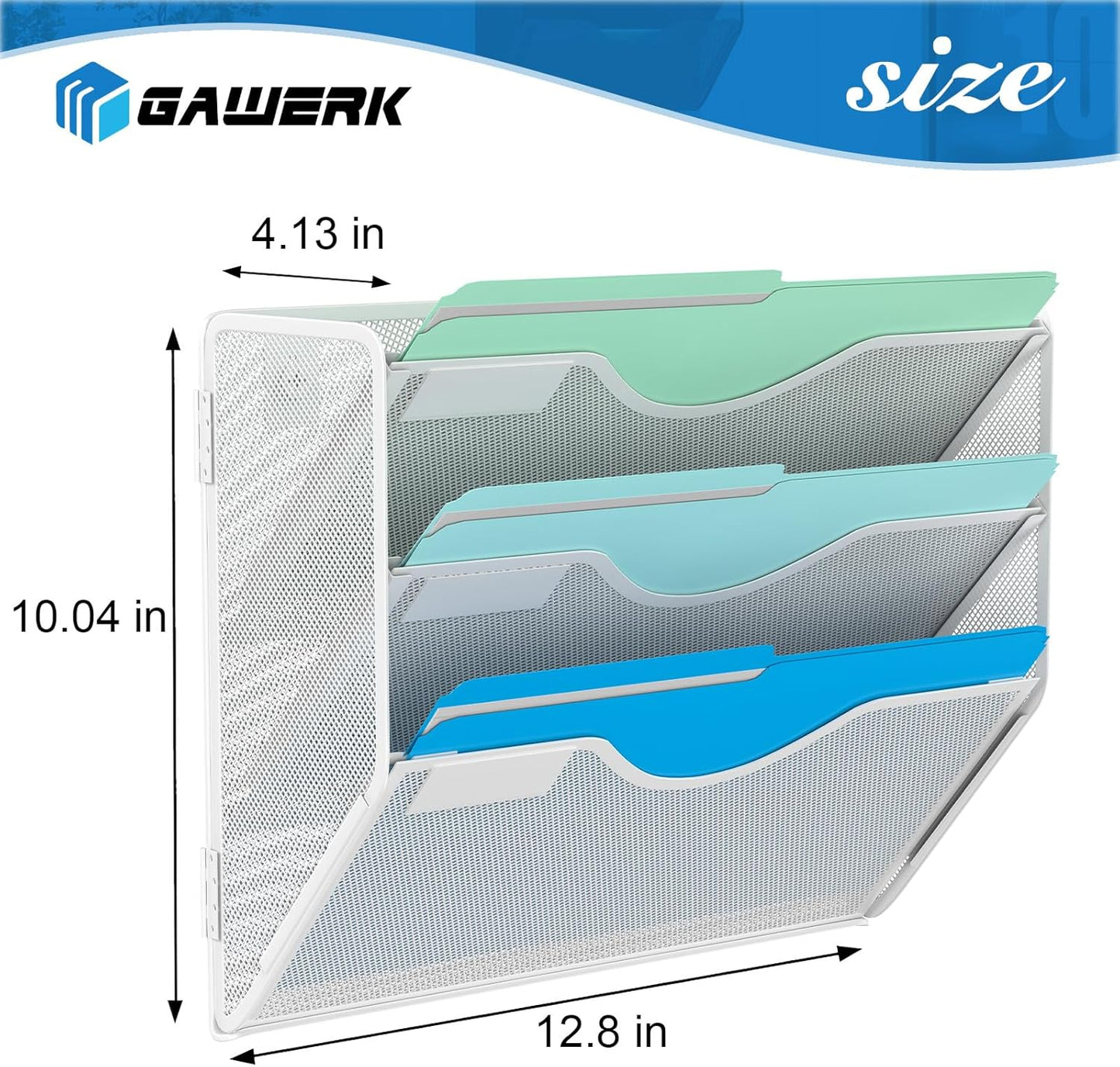 3 Tier Hanging Wall File Organizer, Mesh Mail Paper Orgnization Hanging File Folder Holder for Home Office, White