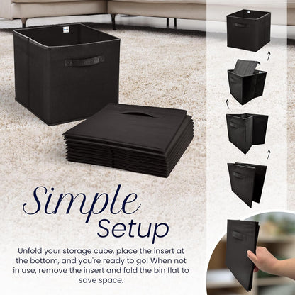 Reli. 11 Inch Cube Storage Bins (12 Pack) | Cube Organizer Bins | 11x11 Fabric Storage Boxes | Collapsible, Foldable Fabric Cubby Box (Square) | Bedroom, Office, Home Organization