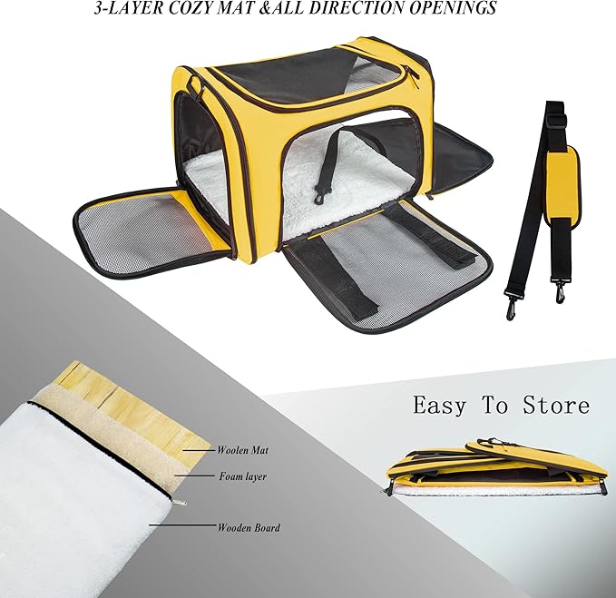 Soft Sided Carrier for Small Medium Cats Dogs,TSA Airline Approved Collapsible Travel Pet Carrier (Medium, Yellow)
