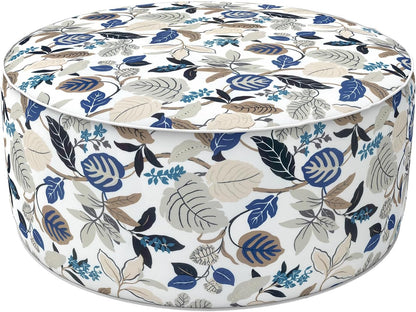LVTXIII Indoor/Outdoor Inflatable Ottoman, D31 x H14 Inch Large Round Ottoman, All Weather Foot Rest Stool, Portable Footrest for Patio, Garden, Camping and Home - Breeze Leaves Beige