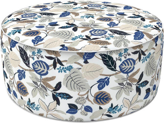 LVTXIII Indoor/Outdoor Inflatable Ottoman, D31 x H14 Inch Large Round Ottoman, All Weather Foot Rest Stool, Portable Footrest for Patio, Garden, Camping and Home - Breeze Leaves Beige