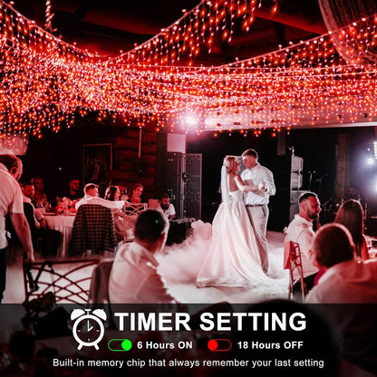 Icicle Lights for Outside, 33FT 400 LED Christmas Lights with 8 Modes 75 Drops, Waterproof Plug in Curtain String Light for Outdoor Indoor House Patio Fence Wedding Decorations, Red