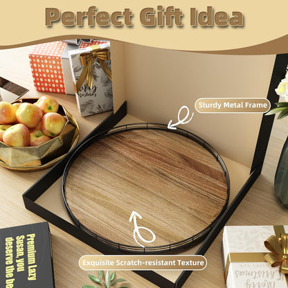 Acacia Wood 18" Lazy Susan Turntable Organizer for Table Top, Farmhouse Large Round Lazy Susan for Cabinet Kitchen Centerpieces Dining Table, for Condiments Charcuterie, Bathroom Vanity Tray Decor