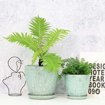 8 Inch + 6 Inch Plant Pots for Indoor Plants, Ceramic Planter with Drainage Hole and Saucers, Garden Pots for Succulent, Orchid, and Flower, Set of 2