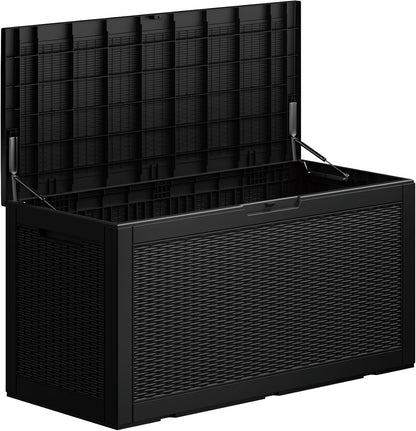 100 Gallon Double-Wall Resin Deck Box - Lockable Waterproof Outdoor Storage Box, 1000lbs Capacity & Doubles as Seating for Patio Furniture - Garden Tools, Pool Accessories (Black)