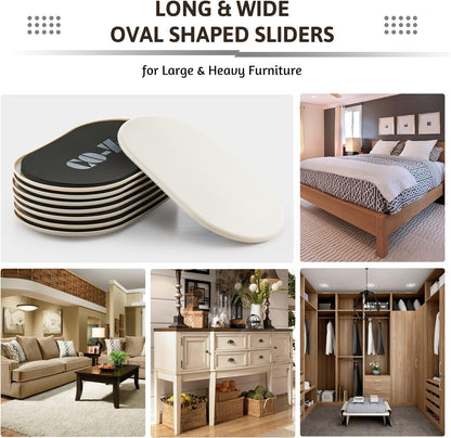 CO-Z Large Furniture Sliders - 8 Pack, 6" x 9 1/2" Oval Reusable Furniture Sliders for Carpet, Heavy-Duty Furniture Gliders Movers for Hardwood Floors, Plastic Moving Pads for Heavy Furniture