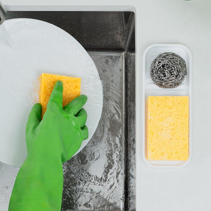 Zulay Kitchen (9x3.5) Silicone Sponge Holder for Kitchen Sink - Flexible Multipurpose Soap Tray - Sink Organizer for Kitchen, Bathroom, Makeup, Trinkets & More (White)
