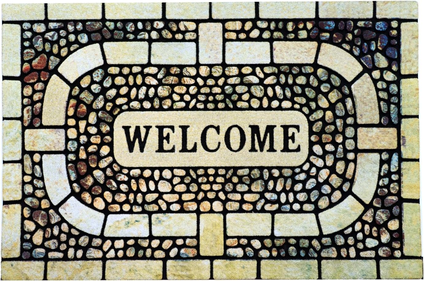 Door Mat Welcome Mat, Heavy Duty Door Mat 23.6 x 35.4 Inch Front Door Mat Rug Doormat for Outdoor Entrance Home Non-Slip Rubber Rug for Front Door, Outside, Entryway, Patio (Yellow Welcome)