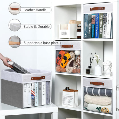 HNZIGE Fabric Cube Storage Bins - 4 Pack 13x15x13 Collapsible Storage Cubes for Organizing Shelves, Closet, Pantry - White, Gray