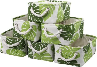 Storage Cubes, Storage Bins Baskets for Organizing 6 Pack for Organizing Toys, Clothes, Closet Baskets with Rope Handles for Nursery Home(White and Green,12"L×8"W×5"H)