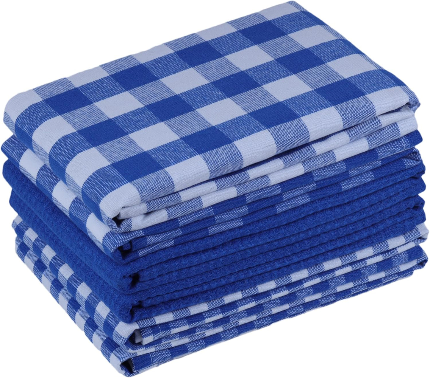 Kitchen Towels Set of 6 Soft Premium Cotton Highly Absorbent Dish Towels 18x28 Inches, Washable & Reusable Tea Towel, Quick Drying Dish Cloths with Hanging Loop - Blue/White, Checks