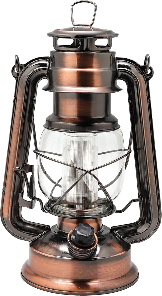 YAKii LED Vintage Lantern Metal Hanging Hurricane 12 LED Dimmer Switch Warm White Battery Operated Power Outage Indoor Camping Lighting Outdoor Brooklyn Decoration(Copper)
