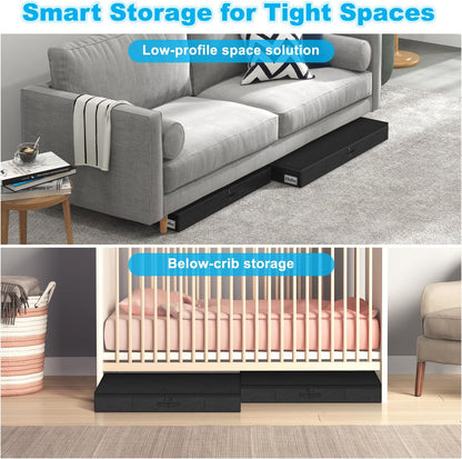 Under Bed Storage Container Bins 2 Pack, 4.5 Inch Slim Low Profile Underbed Clothes Storage Organizer for Dorm & Home, Use for Blanket and Toy Storage Box W/ Sturdy Bottom/Sides, Foldable Thick Fabric