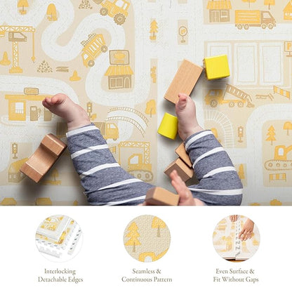 Premium Baby Foam Play Mats - Stylish Floor & Exercise Puzzle Mat for Toddlers and Kids- 6 Soft, Non-Toxic, Odorless, Peel-Resistant Foam Tiles - 6ft x 4ft - 0.5” inch Thick, Warm Beige