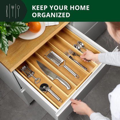 ROYAL CRAFT WOOD Luxury Bamboo Kitchen Drawer Organizer - Silverware Organizer - Utensil Holder and Cutlery Tray with Grooved Drawer Dividers for Flatware and Kitchen Utensils (5 Slot, Natural)