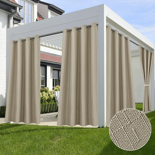 HolidayIdeas 4 Panels Linen Outdoor Curtains for Patio Waterproof Taupe Outside Curtains 54"x120"-Gazebo Curtains Weighted Weatherproof, Privacy for Pergola, Porch, Cabana, Living Room