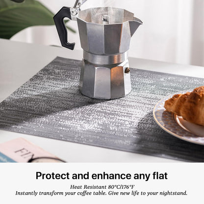 LEXMORE Placemats Set of 8 Vinyl/Plastic Woven Place Mats for Kitchen Table Indoor/Outdoor Washable Placemat Wipeable Dining Table Mats(Ombre Gray)