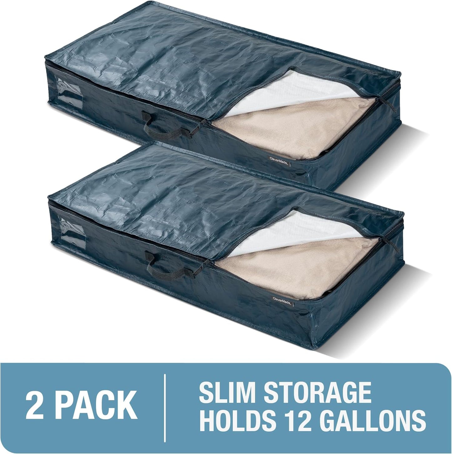 CleverMade Under Bed Storage Bag - Collapsible Storage for Shoes and Clothes Easy Use - Heavy Duty Utility Bag Home