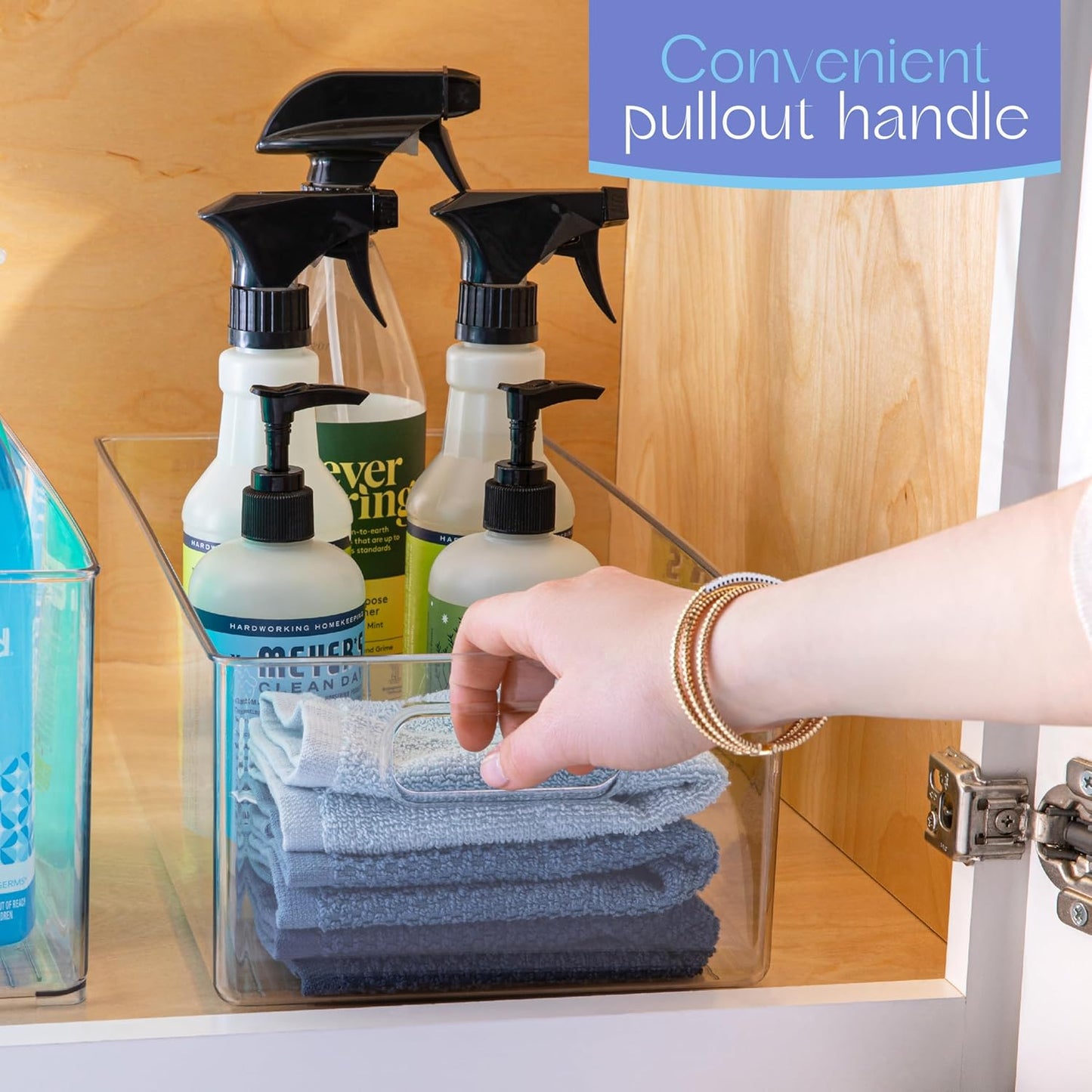 Plastic Food Storage 6 Pack Clear Container Bin with Handles for Organizing Kitchen, Pantry, Refrigerator, Freezer, Pantry, Cabinet, Closet, Bathroom. 14”x8”x5”