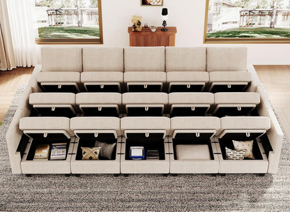 Belffin Large 15 Seat Modular Sectional Sofa with Storage Seat Corduroy Sleeper Sectional Sofa Bed Oversized Convertible Modular Couch for Living Room Beige