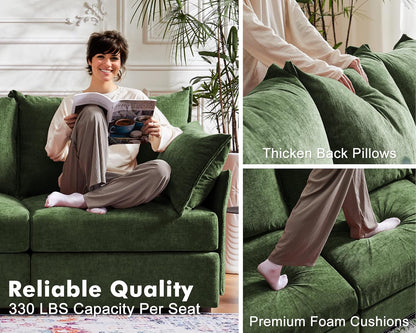 102.6" Luxury Modular Sleeper Sofa Bed 6 Seat Reversible Sectional Couch Deep Seat with Storage Chaises Removable Cover for Living Room, Apartment - Chenille Green
