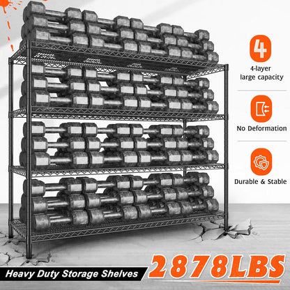 REIBII 60" W ×24" D×65.3" H, 4 Tier Wire Shelving 2878LBS Heavy Duty Steel Storage Rack Shelving Adjustable Shelves for Warehouses, Garages, Kitchens, and Commercial Spaces/Premium Wheels 2 Pack