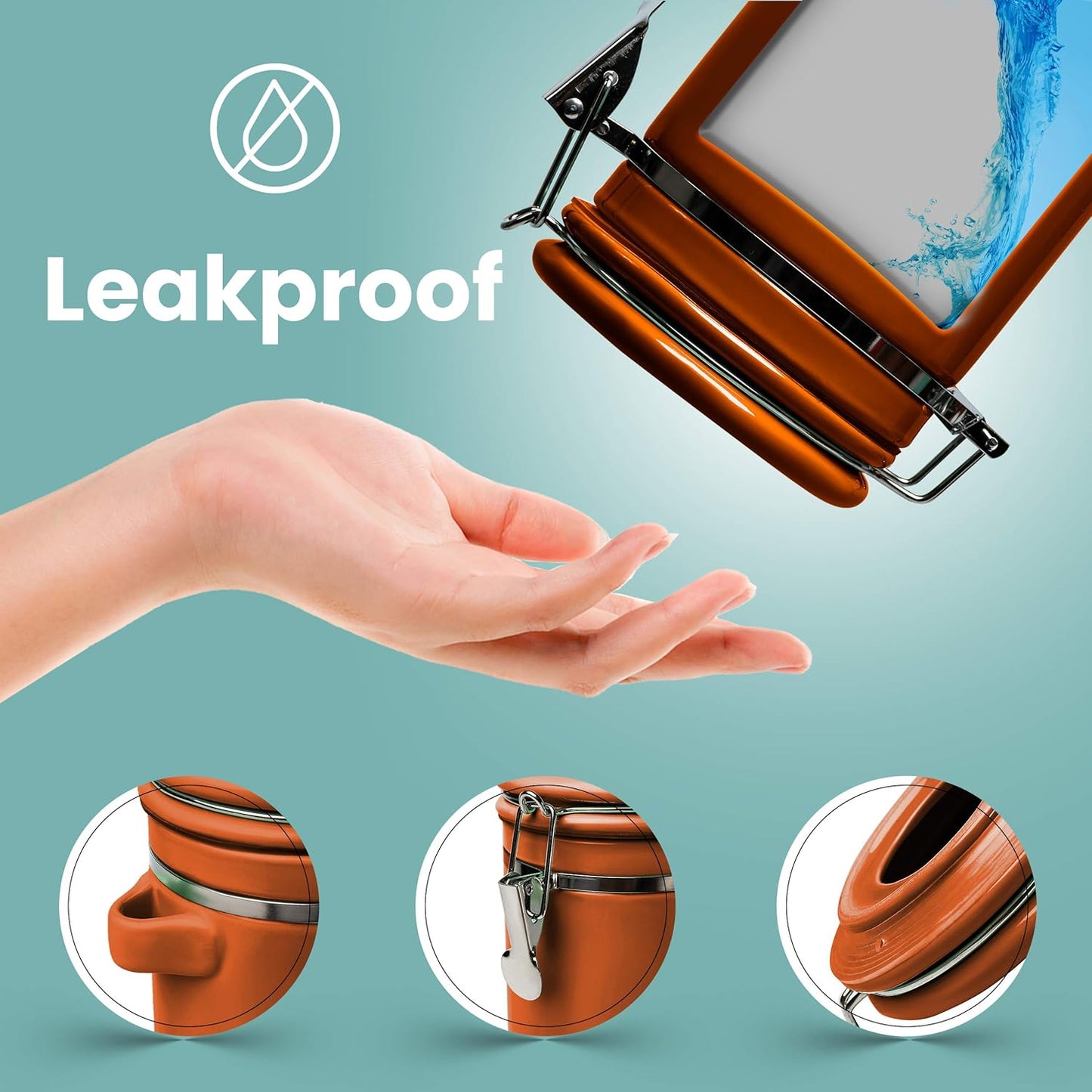 Home Intuition Ceramic Kitchen Canisters Set of 4 with Wooden Spoon Set – Airtight Containers, Metal Latches for Utmost Freshness – Sugar, Coffee, Flour, Tea & More | Rust