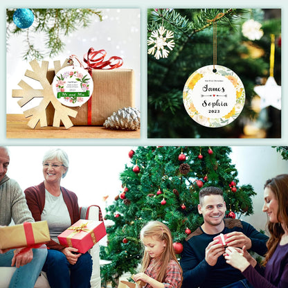 Personalized Our First Christmas Married Ornament 2025, Just Married Ornament as Mr and Mrs, First Year Newlywed 2.9" Ceramic Round Xmas Tree Decorations