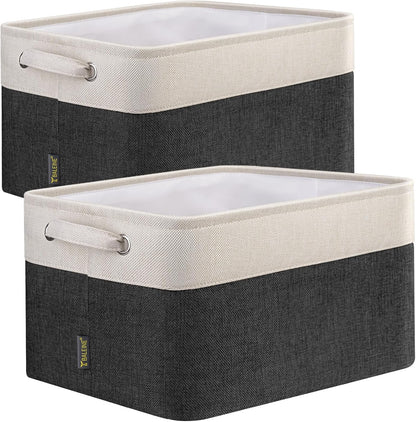 BALEINE 2 Pack Fabric Storage Bins for Shelves, Linen Storage Baskets for Organizing, Decorative Closet Bins for Clothes, Home (Black, 15"x11"x9.5")
