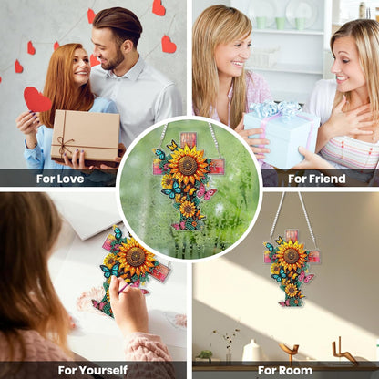 EOBROMD Diamond Hanging Art Kits for Adults, Cross Butterfly Suncatcher Diamond Art Painting, DIY Special Shaped Rhinestone Kits for Adults, Window Pendants Home Garden Wall Hanging Ornament