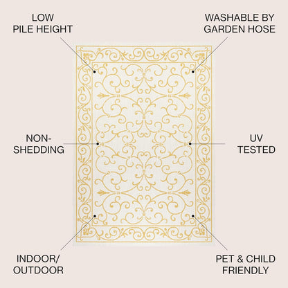 JONATHAN Y Vintage Filigree Indoor Outdoor Area Rug 3X5 Cream/Yellow, Charleston Textured Weave for Backyard, Patio, Porch, Easy-Cleaning, High Traffic, Pet-Friendly, Non-Shedding (SMB106M-3)