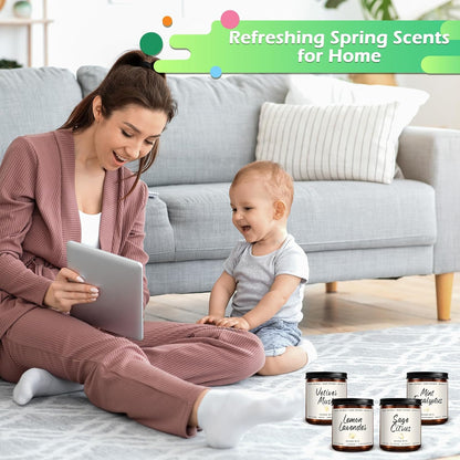 Auelife Scented Candles Set | Scented Candle for Home - 4 Pack Candle Gifts, Soy Candles for Home - Aromatherapy Gift of Mint Eucalyptus/Lemon Lavender/Sage Citrus/Vetiver Musk