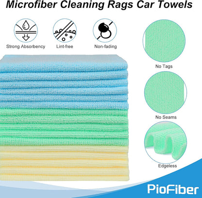 Shop Towels – 20 Pack Edgeless Microfiber Cleaning Cloths, 12"x12" Lint-Free, Reusable Towels for Car Detailing, Kitchen, Garage & Glass – Quick Dry Rags