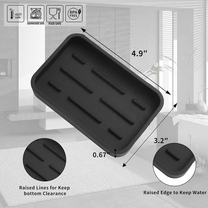 Silicone Kitchen Sink Organizer Tray for Multiple Usage,Easy Clean Sponges Holder for Kitchen Bathroom Counter or Sink,Dish Soap Dispenser,Scrubber,Bottle,Cup Black 4.9”x 3.2”