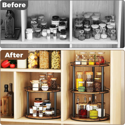 LAMU 12.2'' Wood Lazy Susan Turntable Organizer for Cabinet, 3 Tier Lazy Susan Spice Rack Organizer for Kitchen, Table Top, Countertop, Pantry, Bathroom