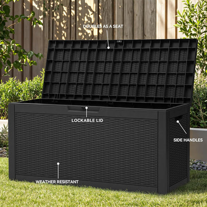 YITAHOME 60 Gallon Resin Deck Box, Weather Resistant Outdoor Rattan Storage Box, Lockable Indoor Outdoor Storage for Supplies and Essentials, Black