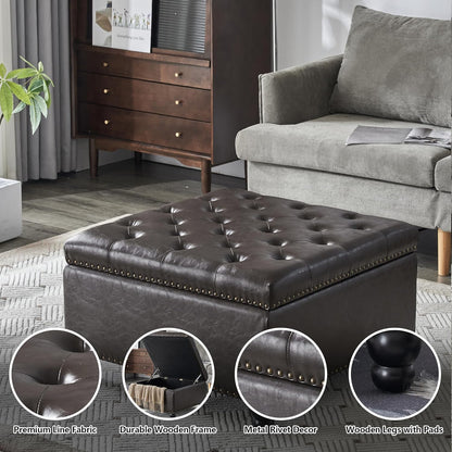 Square Storage Ottoman Bench Ottoman Coffee Table Bench Oversized Coffee Table Ottoman Bench with Storage for Living Room, Brown