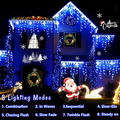 YEGUO 66ft 800 LED Blue Icicle Lights Outdoor Waterproof, 160 Drops Icicle String Light Connectable, 8 Modes Icicle Christmas Lights with Memory Timer