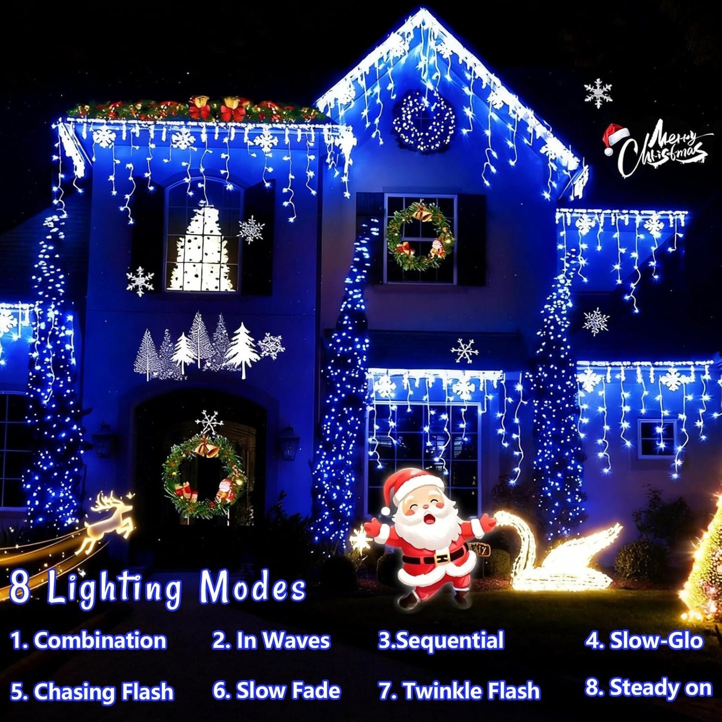 YEGUO 400 LED Blue Icicle Lights Outdoor Waterproof, 33ft 80 Drops Icicle String Lights Connectable, 8 Modes Icicle Christmas Lights with Memory