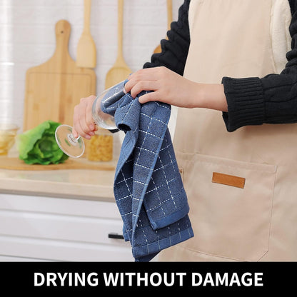 Homaxy 100% Cotton Terry Kitchen Towels(Navy Blue, 13 x 28 inches), Checkered Designed, Soft and Super Absorbent Dish Towels, 6 Pack