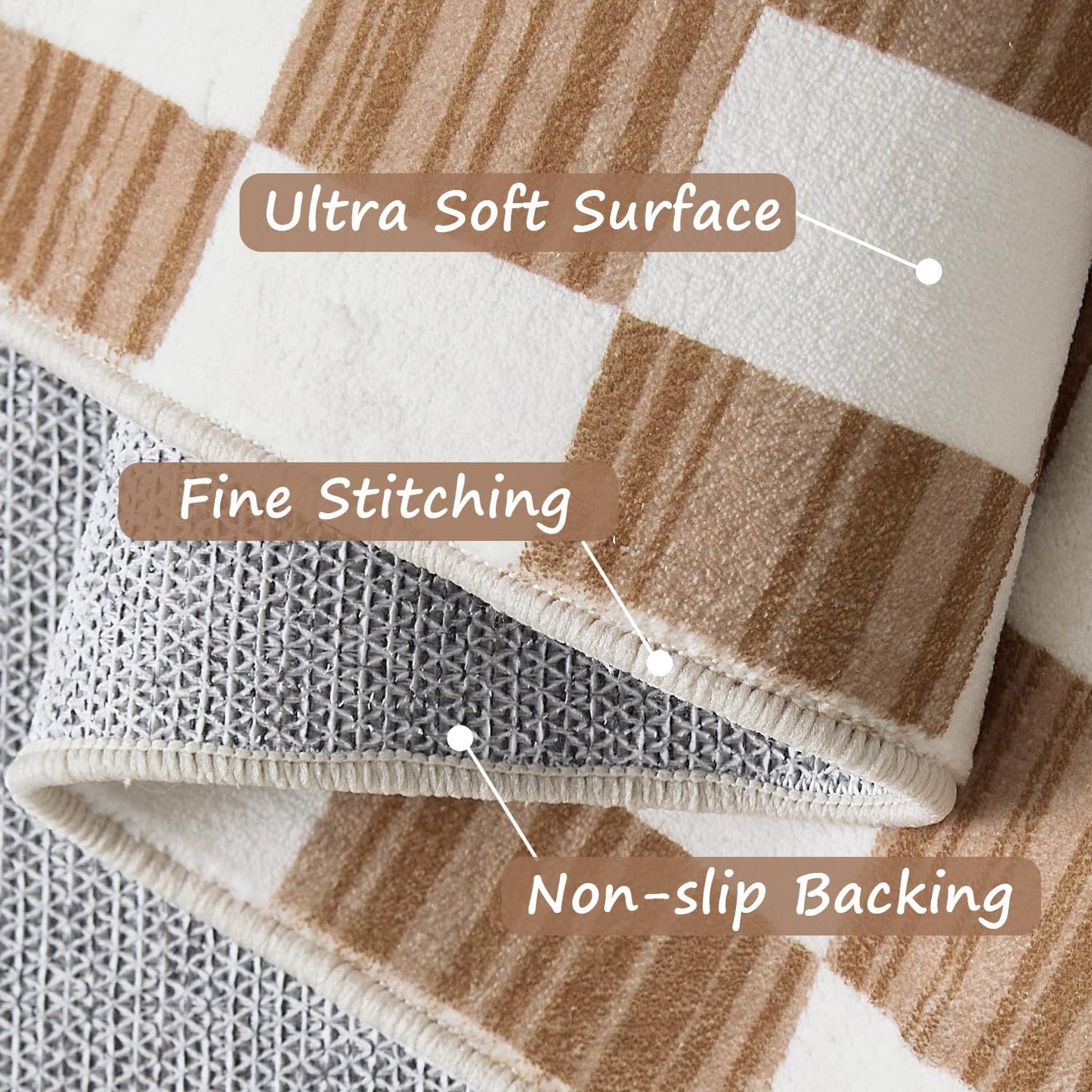 jinchan 8x10 Brown Checkered Area Rugs for Kids Room - Machine Washable Rug Modern Neutral Geometric Lattice Soft Non-Slip Carpet for Nursery Playroom Classroom Living Room Bedroom Dining Room